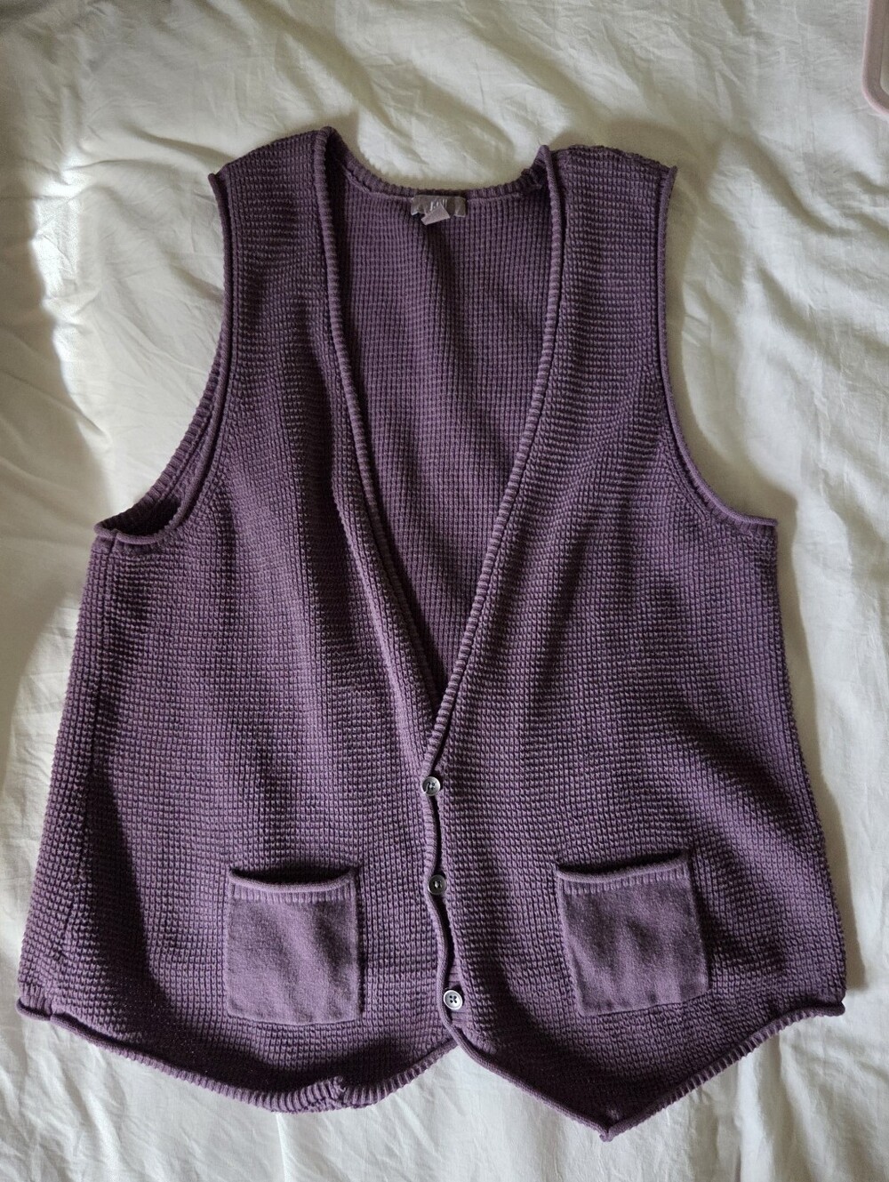 ​J. Jill 90s Butter Mom Waffle Knit Sweater Vest Large 100% Cotton Slate Purple